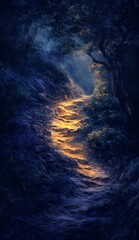 Fototapeta premium Serene Forest Pathway Illuminated by Soft Golden Light