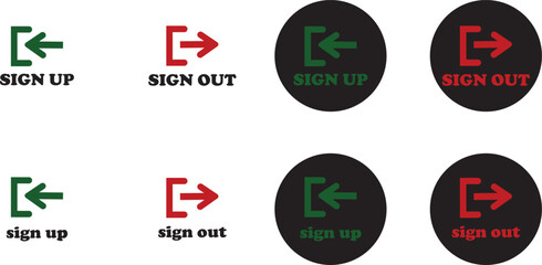 Login and logout icon set Set of sign out, Sign in vector vector collection. Open and close door symbol. Black exit and enter arrow, trendy flat style isolated on transparent background.