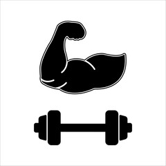 Dumbbell icons set in outlined and filled flat style. Gym heavy strength training dumbbell line pictograms. Weight lifting dumbbell signs.