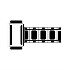 film strip icon used for videography elements, cinema reel. Film strip with frames, photos and videos for camera.  Realistic film strip on black and white background.