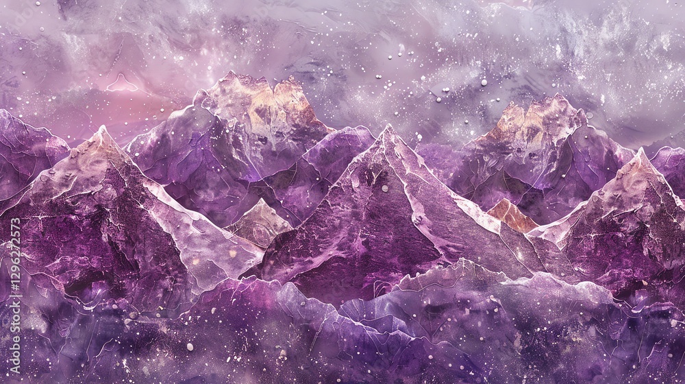 Canvas Prints a colorful, abstract painting of a mountain range with a galaxy in the background.