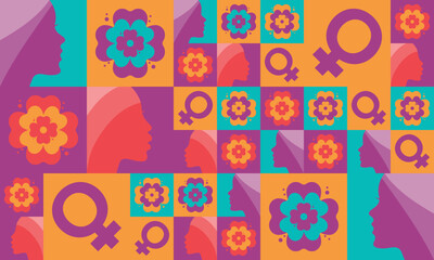 Women's History Month. Celebrated annual in March, to mark women’s contribution to history. Women's Day. Equality. Female symbol. Women's rights. Girl power in world.  Poster. Vector illustration