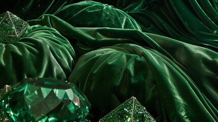 Obraz premium A close up of a green gem on a green fabric.