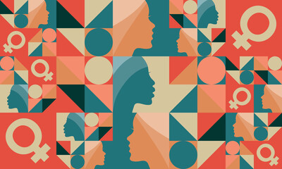 Women's History Month. Celebrated annual in March, to mark women’s contribution to history. Women's Day. Equality. Female symbol. Women's rights. Girl power in world.  Poster. Vector illustration