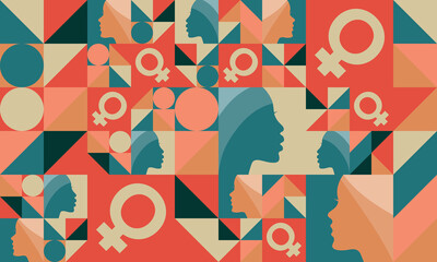 Women's History Month. Celebrated annual in March, to mark women’s contribution to history. Women's Day. Equality. Female symbol. Women's rights. Girl power in world.  Poster. Vector illustration