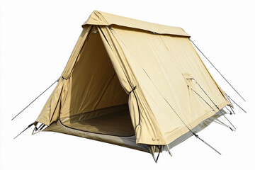 Bright sandy camping tent isolated in outdoor setting. Generative AI