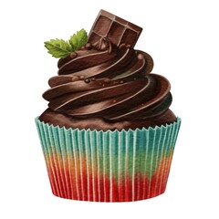 Delicious Chocolate Cupcake with Mocha Mousse Toppings and Mint