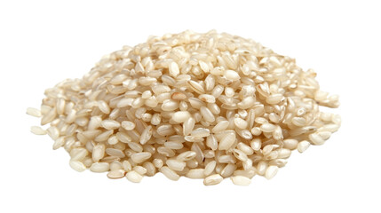 Pile of uncooked brown rice on transparent background