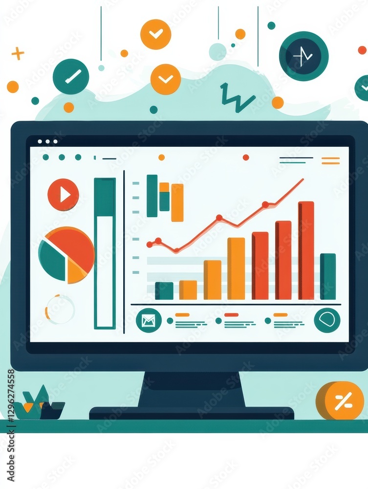 Aufkleber visual representation of data analysis on a computer screen with colorful graphs and charts in a mod