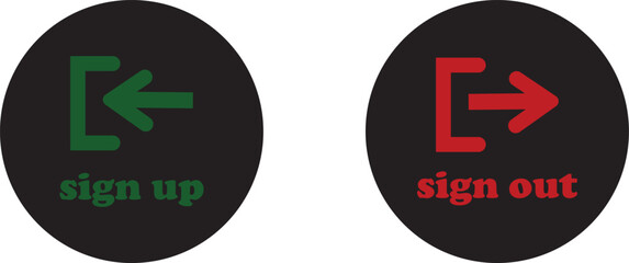 Login and logout icon set Set of sign out, Sign in vector vector collection. Open and close door symbol. Black exit and enter arrow, trendy flat style isolated on transparent background.