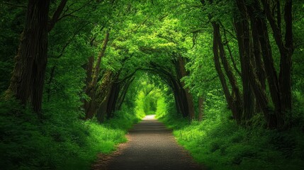 Obraz premium A verdant tapestry of lush green trees, their branches reaching towards the sky like welcoming arms, lined a narrow trail winding its way through the heart of the Drift Creek Falls, Oregon.