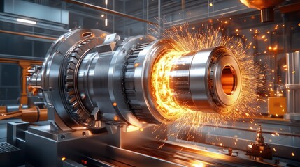 A machine is in the process of being built, with sparks flying out of it