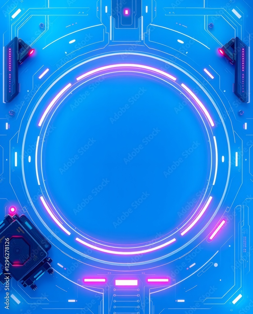 Poster futuristic technological background with a circular central design and neon glow