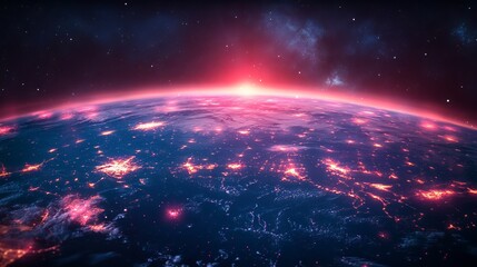 Communication technology for internet business featuring global world network, telecommunication, cryptocurrency, blockchain, and iot concepts with earth imagery