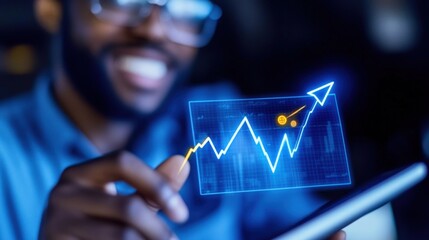 Analyzing financial trends in business growth office environment digital visualization close-up viewpoint data insights