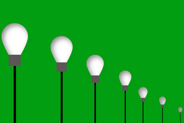 Cartaz ilustrativo com lâmpadas em perspectiva e fundo verde