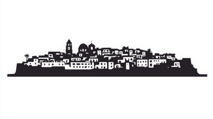Fototapeta premium Ibiza Skyline Black and White Silhouette. Vector Illustration of Ibiza, Spain Iconic Landmarks, Cityscape, and Coastal Beauty for Travel, Tourism, and Design Concepts.