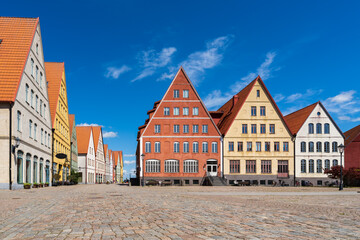 Street with colourful houses in Jakriborg, Sweden.