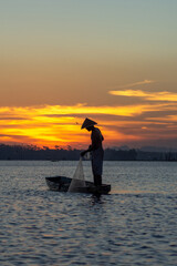 Fishermen on the Inle Lake in  Java Indonesia 