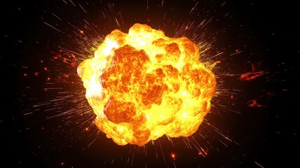 Fototapeta premium 3D render of a massive fireball explosion with sparks on a black background