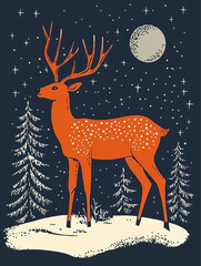 Cute deer in the snow at Christmas