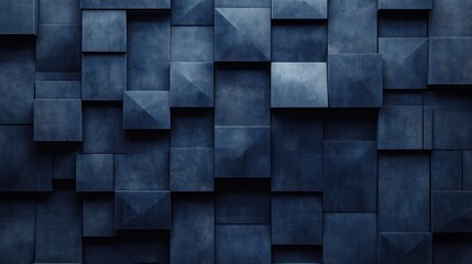 Dark blue geometric cubes wall texture background