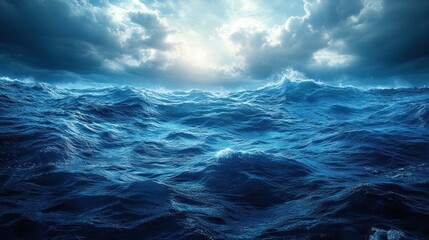 Stormy ocean waves, dramatic sky, nautical background