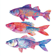 Colorful fish illustrations for summer-themed designs or decorations. Generative AI