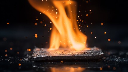 Fire Burning on Dark Material with Bright Orange Flames and Sparks