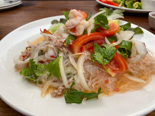 Yam Woon Sen Goong, Thai spicy glass noodle salad with seafood and cilantro
