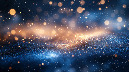 Obraz premium Soft-focus background with floating blue and gold particles creating a dreamy twinkling effect
