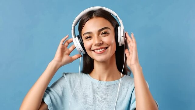 Smiling Woman Enjoying Music with Headphones