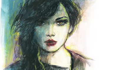 Gordijnen abstract woman portrait. watercolor painting. illustration © Anna Ismagilova