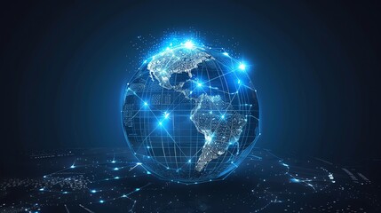 A digital representation of the earth with glowing lines connecting continents.