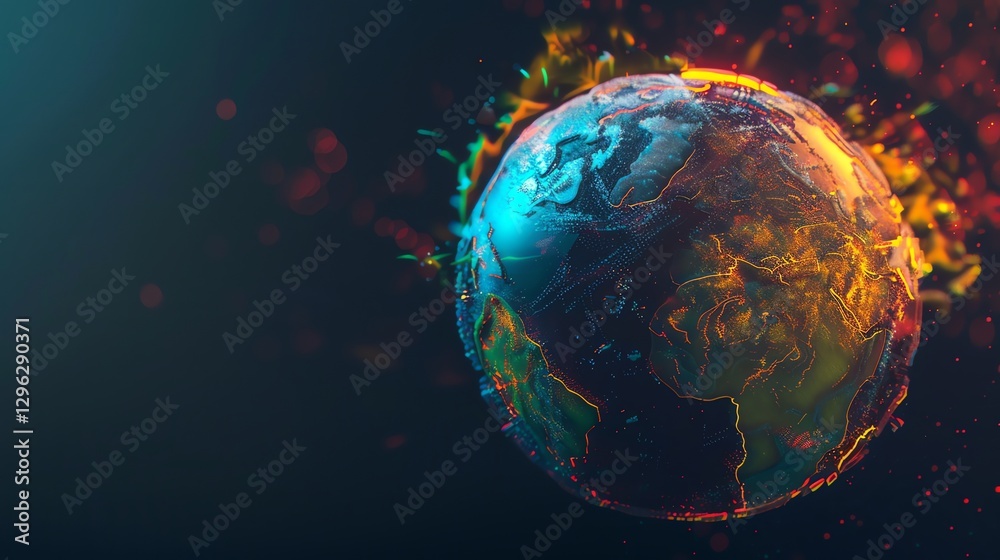 Wall mural a digital rendering of the earth with glowing lines and dots.
