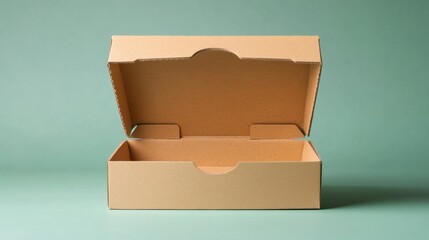 Empty Cardboard Box Open On Green Background