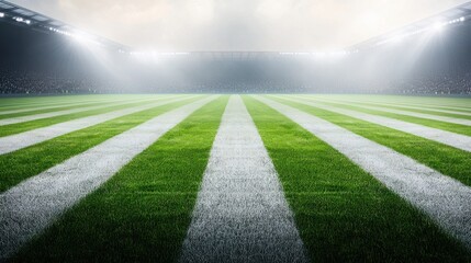 Expansive View of Green Football Field under Dramatic Lighting