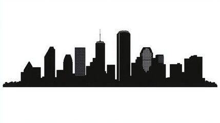 Naklejka premium Houston City Skyline Black and White Silhouette. A Vector Illustration Representing Houston’s Iconic Landmarks, Cityscape, and Urban Beauty for Business Travel, Tourism, and Website Design Concepts.