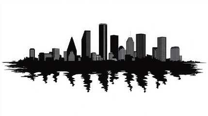 Naklejka premium Houston City Skyline Black and White Silhouette. A Vector Illustration Representing Houston’s Iconic Landmarks, Cityscape, and Urban Beauty for Business Travel, Tourism, and Website Design Concepts.