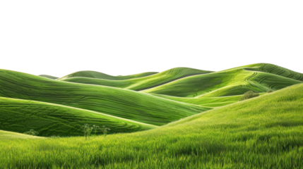 Green rolling hills creating a stunning landscape with transparent background