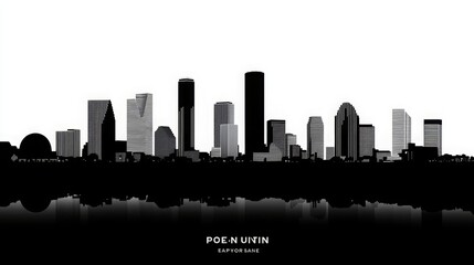 Fototapeta premium Houston City Skyline Black and White Silhouette. A Vector Illustration Representing Houston’s Iconic Landmarks, Cityscape, and Urban Beauty for Business Travel, Tourism, and Website Design Concepts.