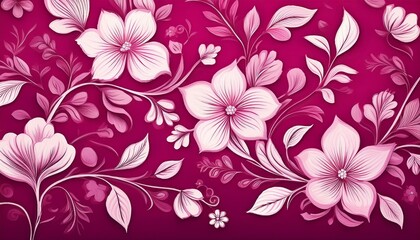 a magenta pattern with white floral designs the design includes delicate flowers and leaves in shades of pink against the solid background
