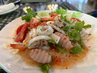 Yam Woon Sen Talay, Thai spicy glass noodle salad with seafood