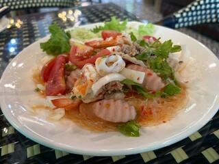 Yam Woon Sen Talay, Thai spicy glass noodle salad with seafood