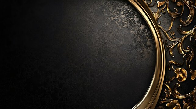 Elegant black background with an ornate golden frame design, perfect for luxurious designs, invitations, or vintage themes.