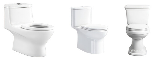 Three Distinct Styles of Modern Toilets Isolated on a white background