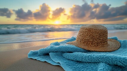 Sunrise beach towel hat vacation