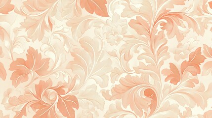Elegant wallpaper design, featuring soft peach curled patterns, with a simple yet timeless aesthetic, suitable for indoor decoration.