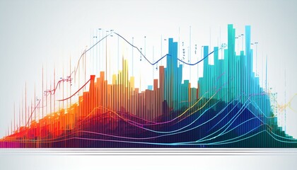 Naklejka premium vibrant graphics of financial data with line chart trends on a clean white background