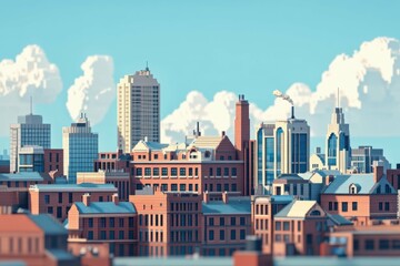 Voxel Manchester Skyline: Three-Dimensional Render of British Town District